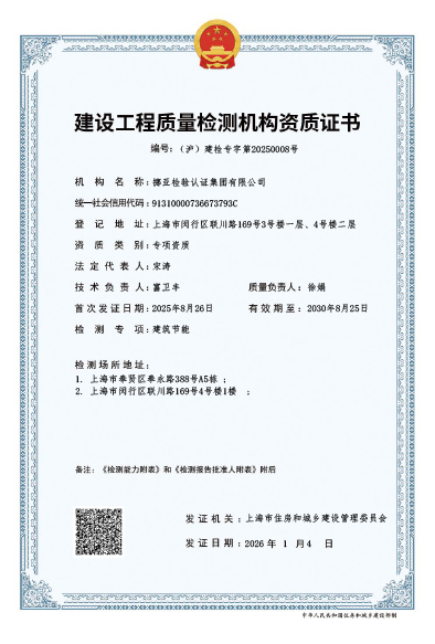 建設工程質量檢測機構資質證書